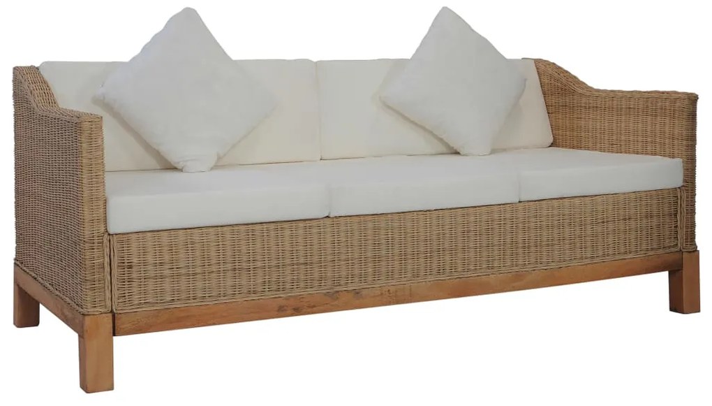 vidaXL Sofá de 3 lugares com almofadões em vime genuíno