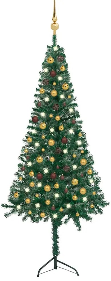 3077945 vidaXL Árvore Natal artif. canto c/ luzes LED/bolas 210 cm PVC verde