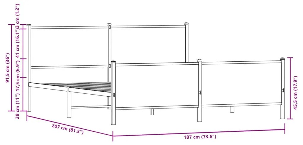 Estrutura cama sem colchão 180x200 cm metal carvalho castanho