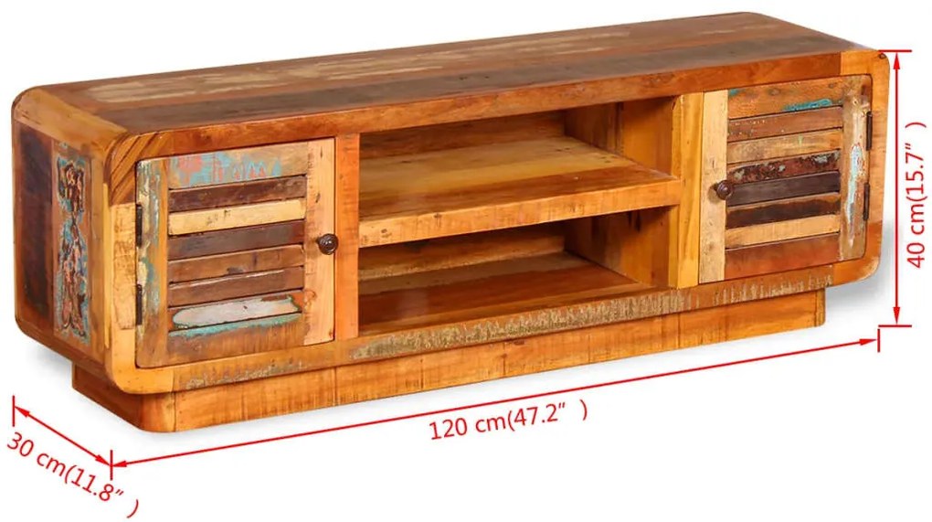 Móvel de TV 120x30x40 cm madeira recuperada maciça