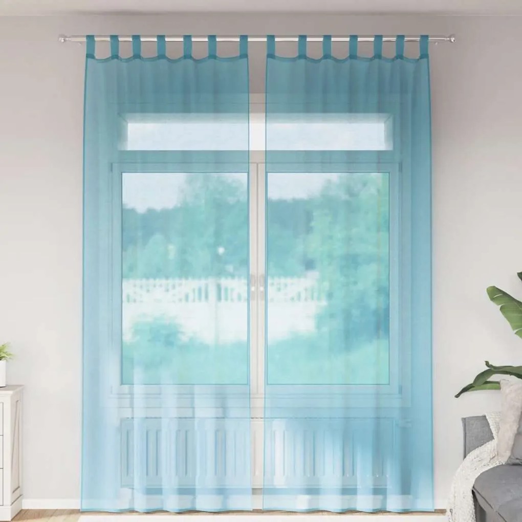 vidaXL Cortinas de voile com bolsos para varão 2 pcs turquesa