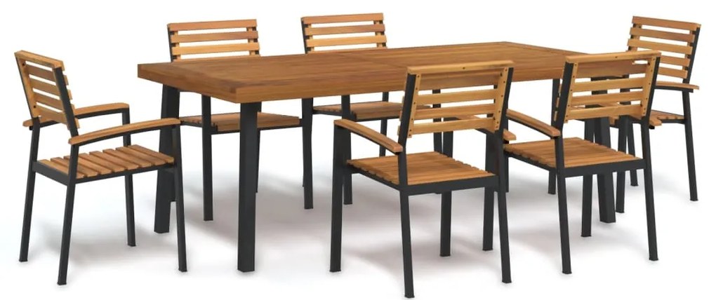 vidaXL Conj. jantar p/ jardim 7 pcs madeira de acácia maciça e metal