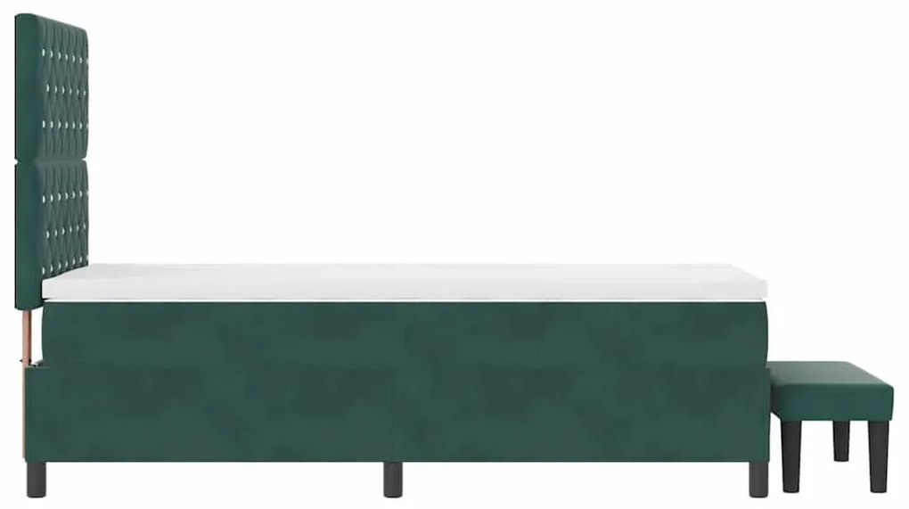 Cama Box Spring com Colchão e Banco Verde Escuro 90x190 cm Veludo