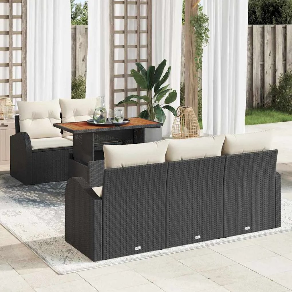 vidaXL Conjunto de Sofá de Jardim com almofada 6 pcs Preto e creme