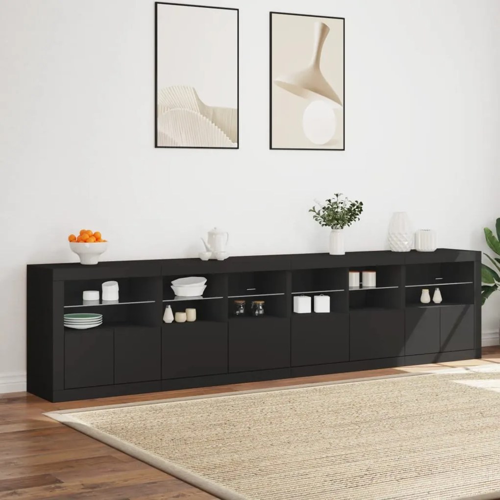 Aparador com luzes LED 283x37x67 cm preto