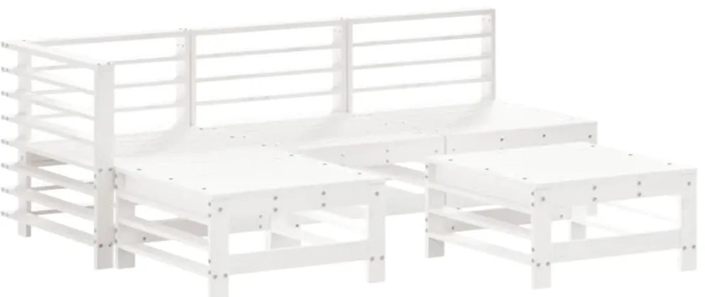 5pcs conjunto lounge jardim c/ almofadões madeira maciça branco