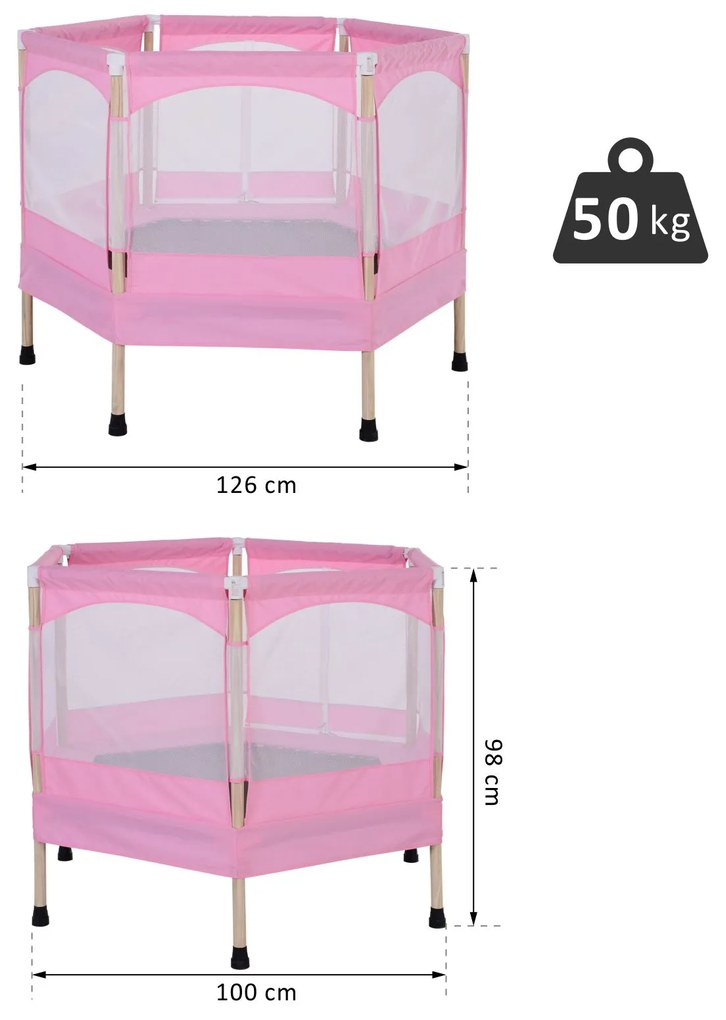 Trampolim infantil Trampolim para Crianças 3-12 Anos Jardim Quintal com Rede de Segurança 50 kg 126x109x98cm Rosa