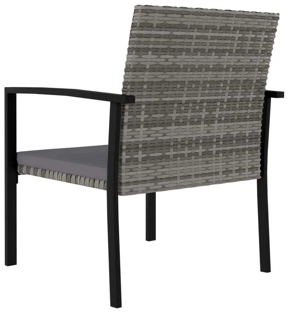3 pcs conjunto de jantar para jardim vime PE cinzento