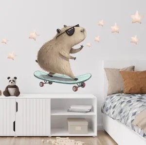 Autocolante de parede - Capivara num skate