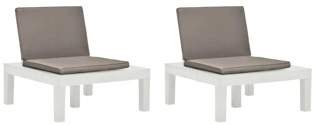 3054424 vidaXL Cadeiras de jardim com almofadões 2 pcs plástico branco