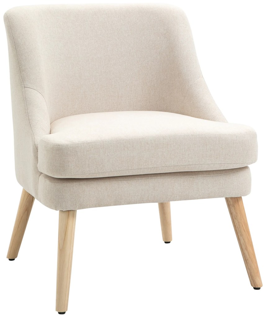 HOMCOM Poltrona Escandinava Poltrona Confortável para Sala Poltrona para Quarto Pés em Madeira Maciça Revestimento Tecido Linho Bege | Aosom Portugal