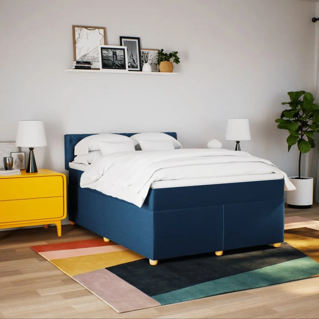 Cama com molas/colchão 160x200 cm tecido azul