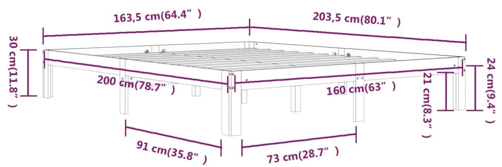 Estrutura de cama 160x200 cm madeira pinho maciço castanho mel