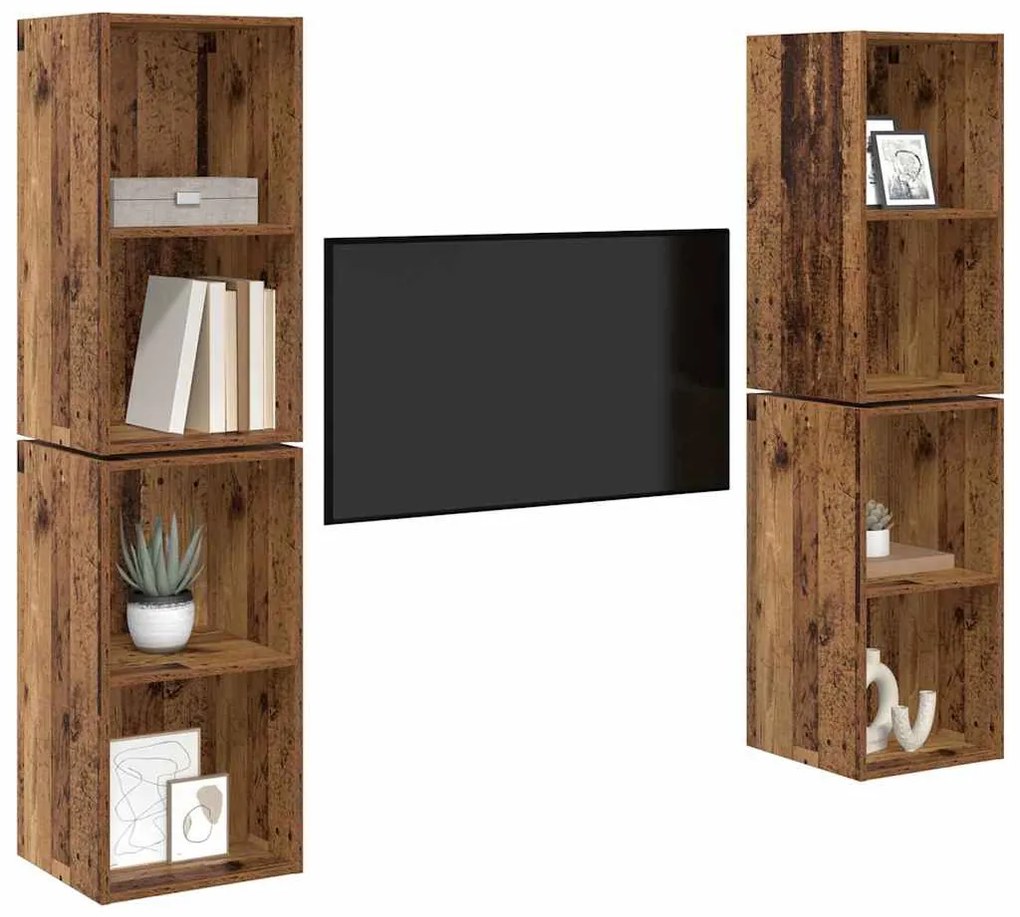 Gabinete de TV de Parede 4 pcs Madeira Antiga 37 x 37 x 72 cm
