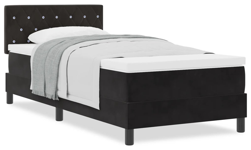 Cama Box Spring com Colchão Preta Solteiro Veludo