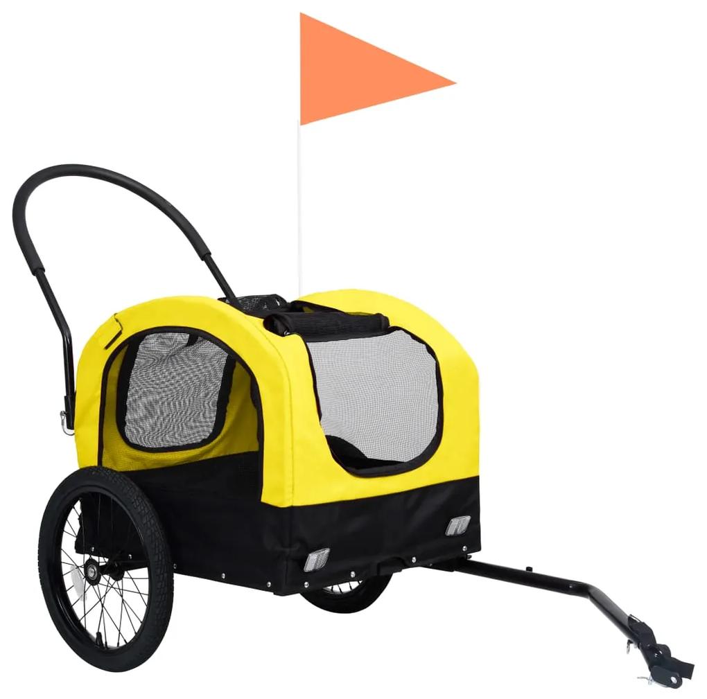 Reboque bicicletas/carrinho para animais 2-em-1 amarelo/preto