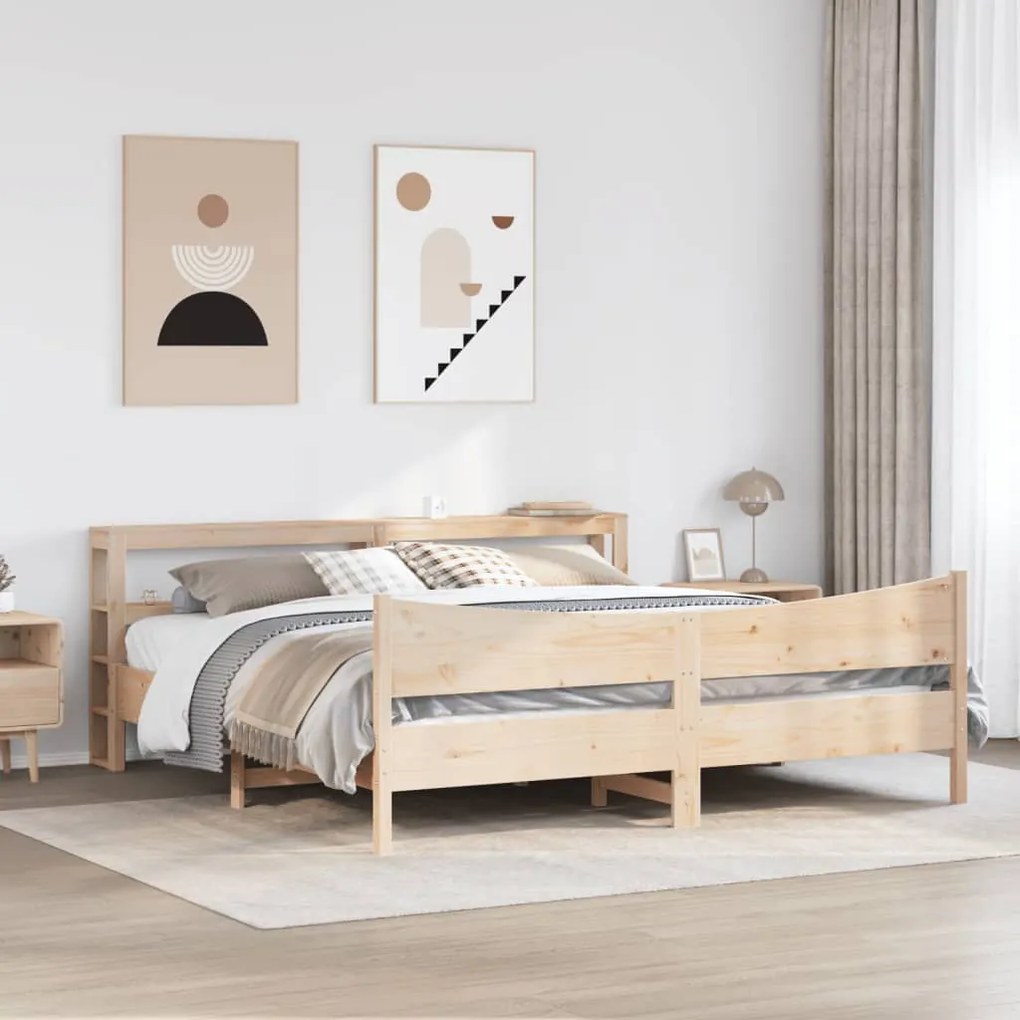 Estrutura de cama com cabeceira 200x200 cm pinho maciço