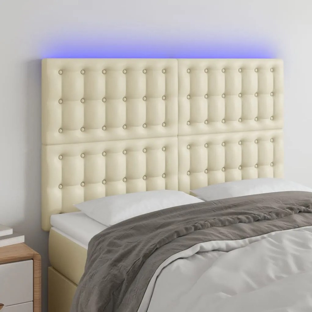 vidaXL Cabeceira cama c/ LED 144x5x118/128 cm couro artificial crème