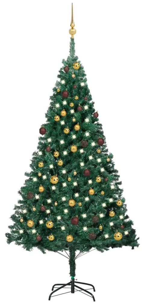 3077537 vidaXL Árvore Natal artificial pré-iluminada c/ bolas 210 cm PVC verde