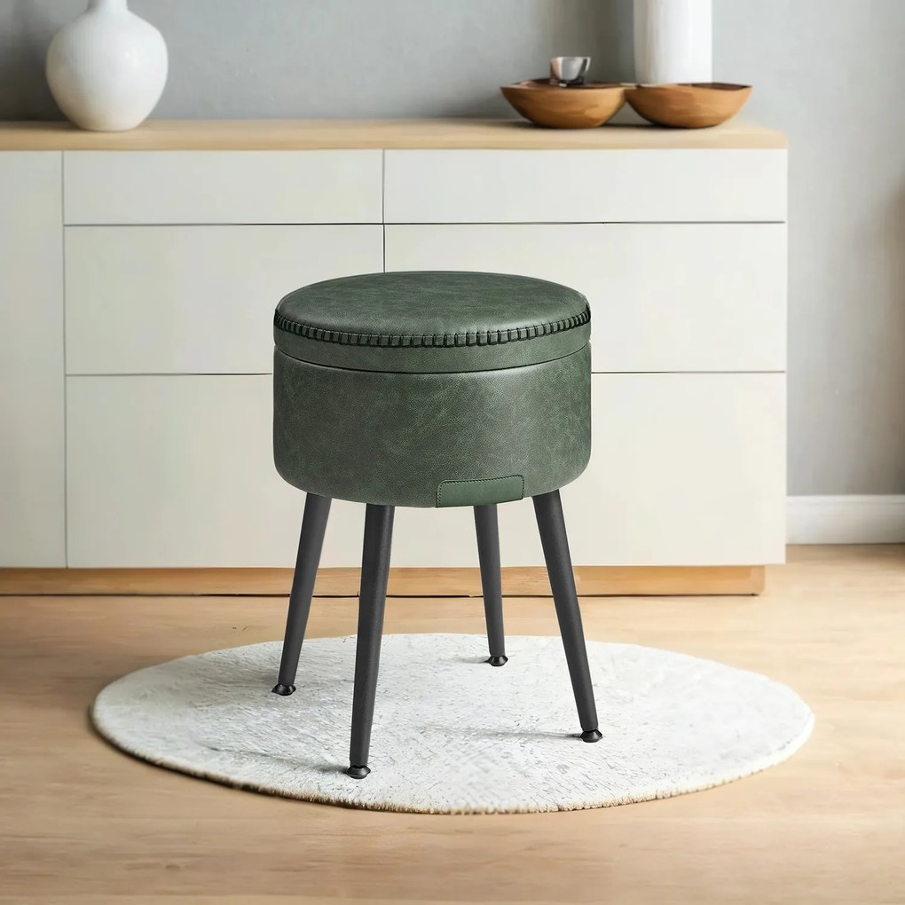 Banco com espaço de arrumação, banco toucador, pufe 44,4 cm de altura verde floresta