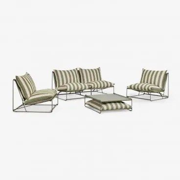 Conjunto De Jardim Com Sofá Modular De 2 Peças, 2 Poltronas E Mesa Auxiliar Conversível Amaro Tapioca Beige - Verde Azeitona Profundo - Sklum