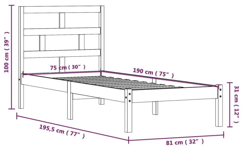 Estrutura cama pequena solteiro 75x190 cm madeira maciça preto