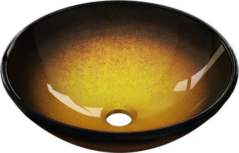 Mexen Mira lavatório de vidro de bancada 42 x 42 cm, dourado escuro - 24124251