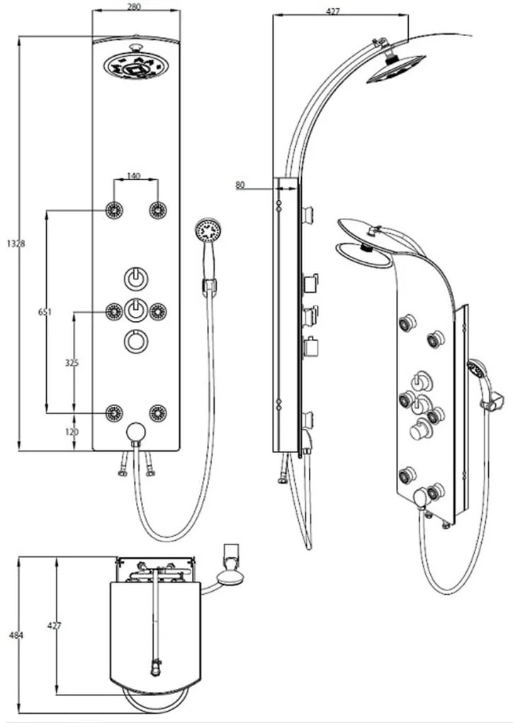 SCHÜTTE Painel duche vidro + misturadora termostática LANZAROTE branco