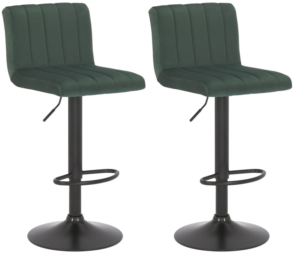 Conjunto de 2 bancos de bar Jamie com revestimento em veludo 87-107 x 41 x 49 cm Verde
