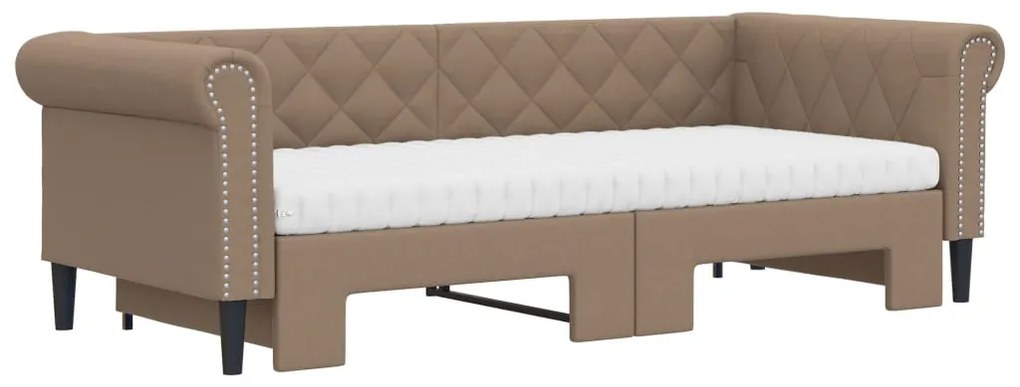 Sofá-cama com gavetão e colchões 90x200cm artificial cappuccino