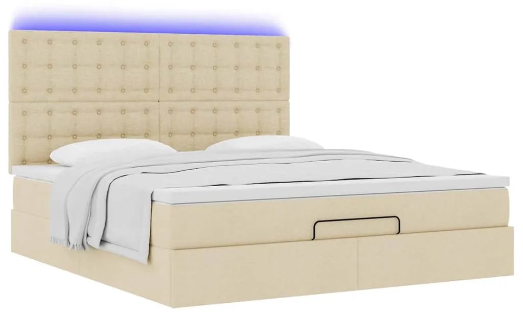 Estrutura de cama otomana com colchão tecido creme 160x200cm