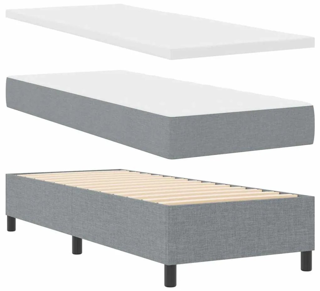 Cama com Estrado e Colchão Cinza Claro 90x190 cm em Tecido