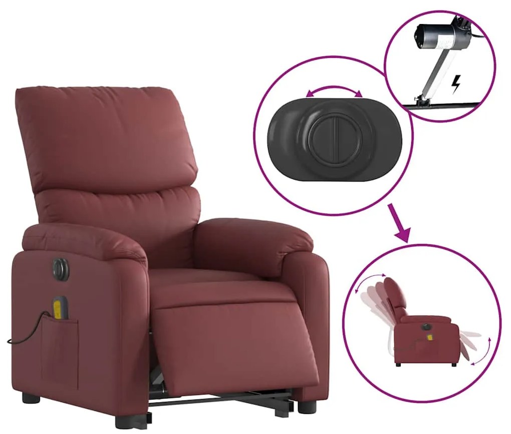 Poltrona reclin. elevatória elétrica couro artif vermelho-tinto