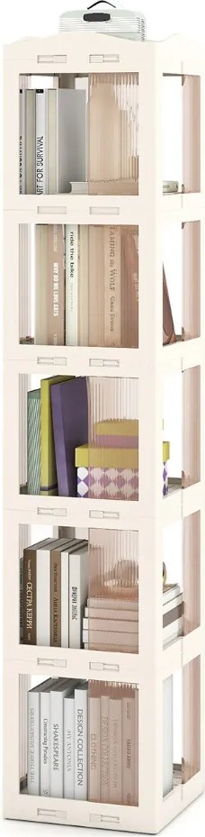 Estante com base giratória giratória 360° com 5 níveis 36,5 x 36 x 174 cm em Plástico dobrável com prateleiras Branco