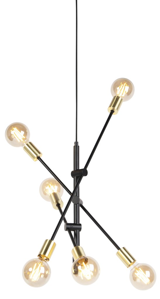 Candeeiro suspenso industrial preto e latão 78 cm 6 luzes - Sydney Industrial