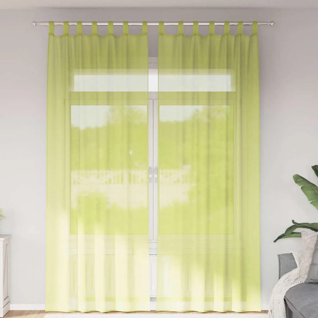 Cortinas de voile com aba 2 pcs verde-maçã