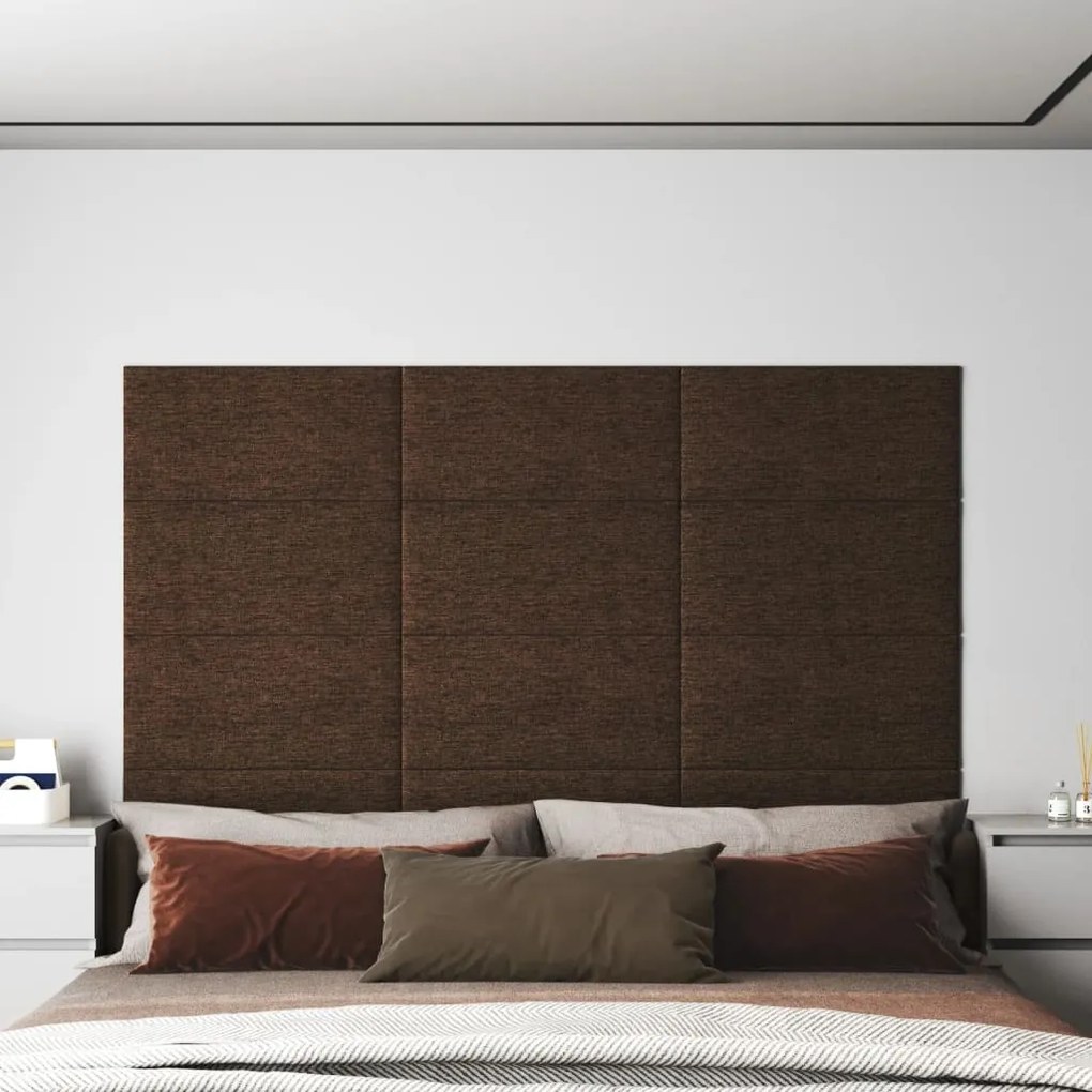 vidaXL Painel de parede 12 pcs 60x30 cm tecido 2,16 m² castanho