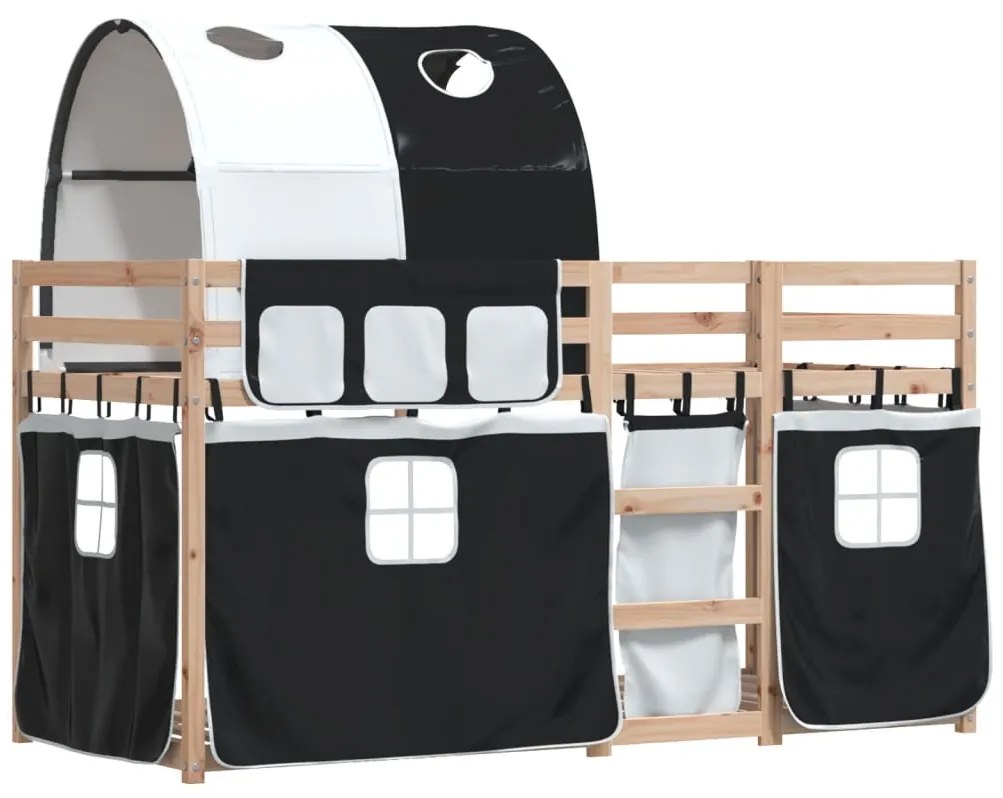 Beliche com cortinas 90x190 cm pinho maciço branco e preto