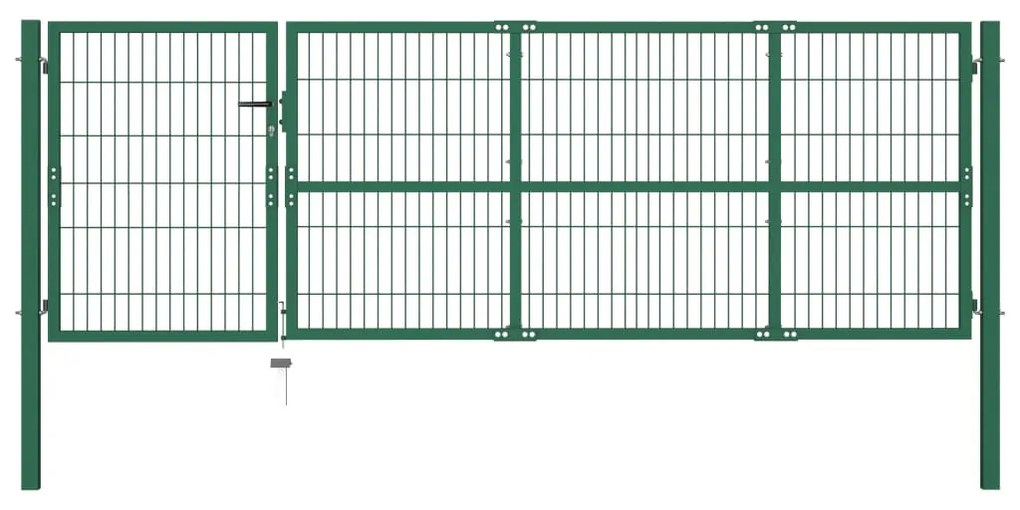 vidaXL Portão de jardim com postes 350x100 cm aço verde.