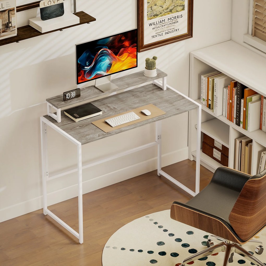 Secretária dobrável para computador com suporte para ecrã, para quarto, espaços pequenos, 100 x 48 x 87,5 cm, cor madeira natural
