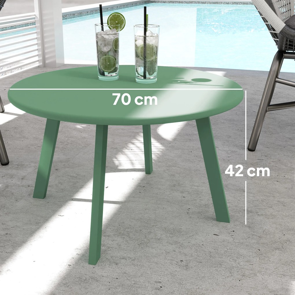 Mesa de centro redonda pequena, mesa auxiliar com patins antiderrapantes, estrutura em metal, Ø 70 x 42 cm, verde