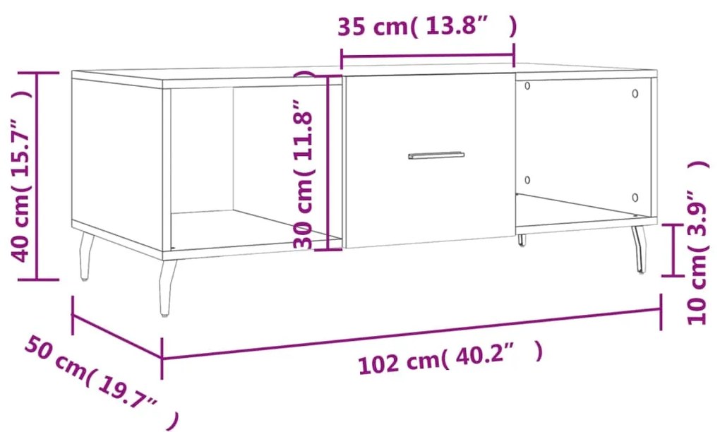 Mesa de centro 102x50x40 cm madeira processada cinza cimento