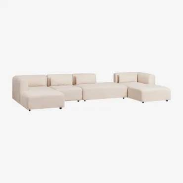 Sofá Modular Chaise Longue Direito De 4 Peças Com Divã E Puff Fogler Tecido Pele De Borrego Bege Creme - Sklum