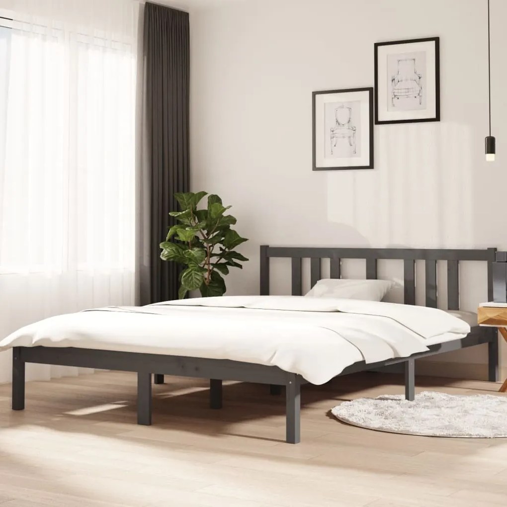 Estrutura de cama 140x200 cm madeira maciça cinzento