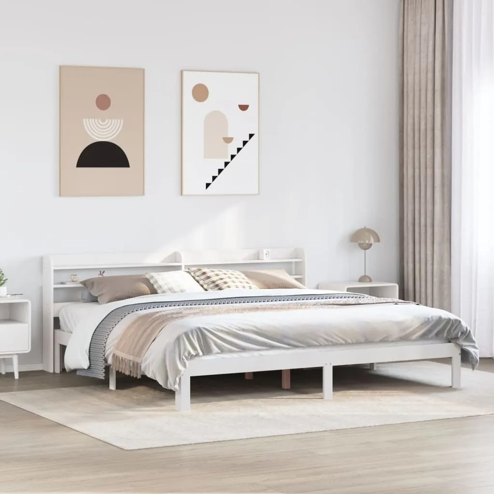 Estrutura de cama com cabeceira 180x200cm pinho maciço branco