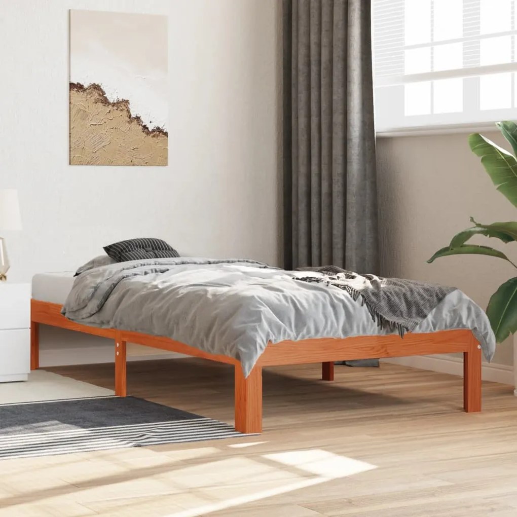 Estrutura de cama 90x190 cm madeira pinho maciça castanho cera