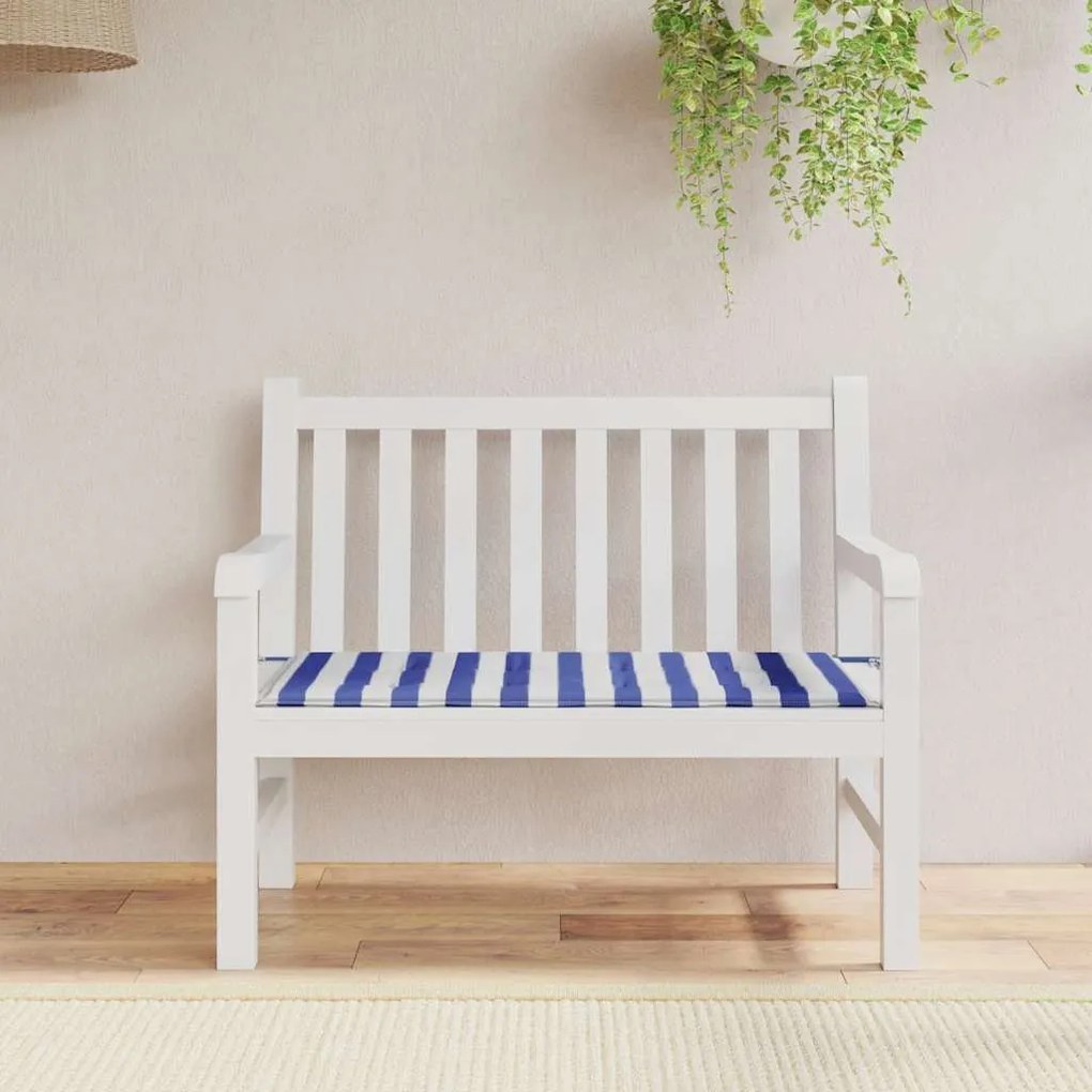 Almofadão p/ banco jardim 120x50x4 cm tecido oxford azul/branco