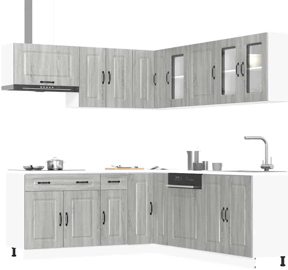 vidaXL 11 peças armário de cozinha conjunto Kalmar cinza sonoma