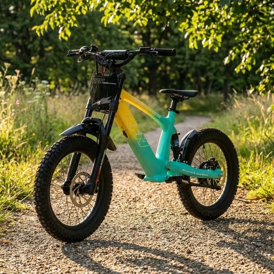 Bicicleta elétrica infantil 500W Roan RXF Evo Racing 18" Verde e Amarela