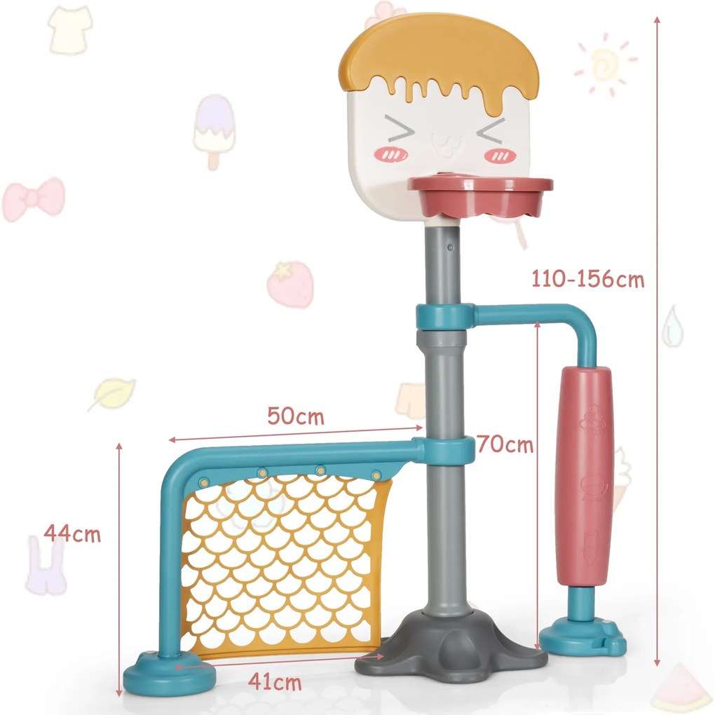 Suporte com rede de basquetebol e baliza de futebol com altura ajustável Presente perfeito para crianças 106 x 37 x 110-156 cm